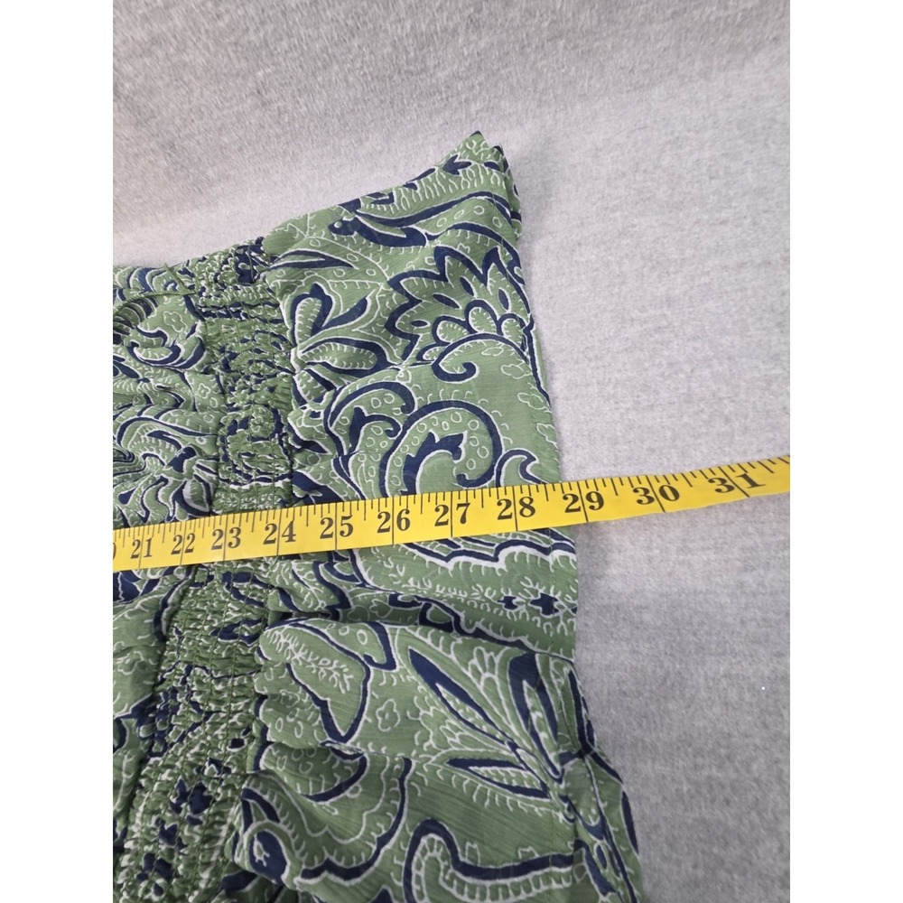 FADED GLORY 3X Vintage Tunic Blouse Smocked Ruffle Bottom Green‎ Blue Paisley - Picture 6 of 7